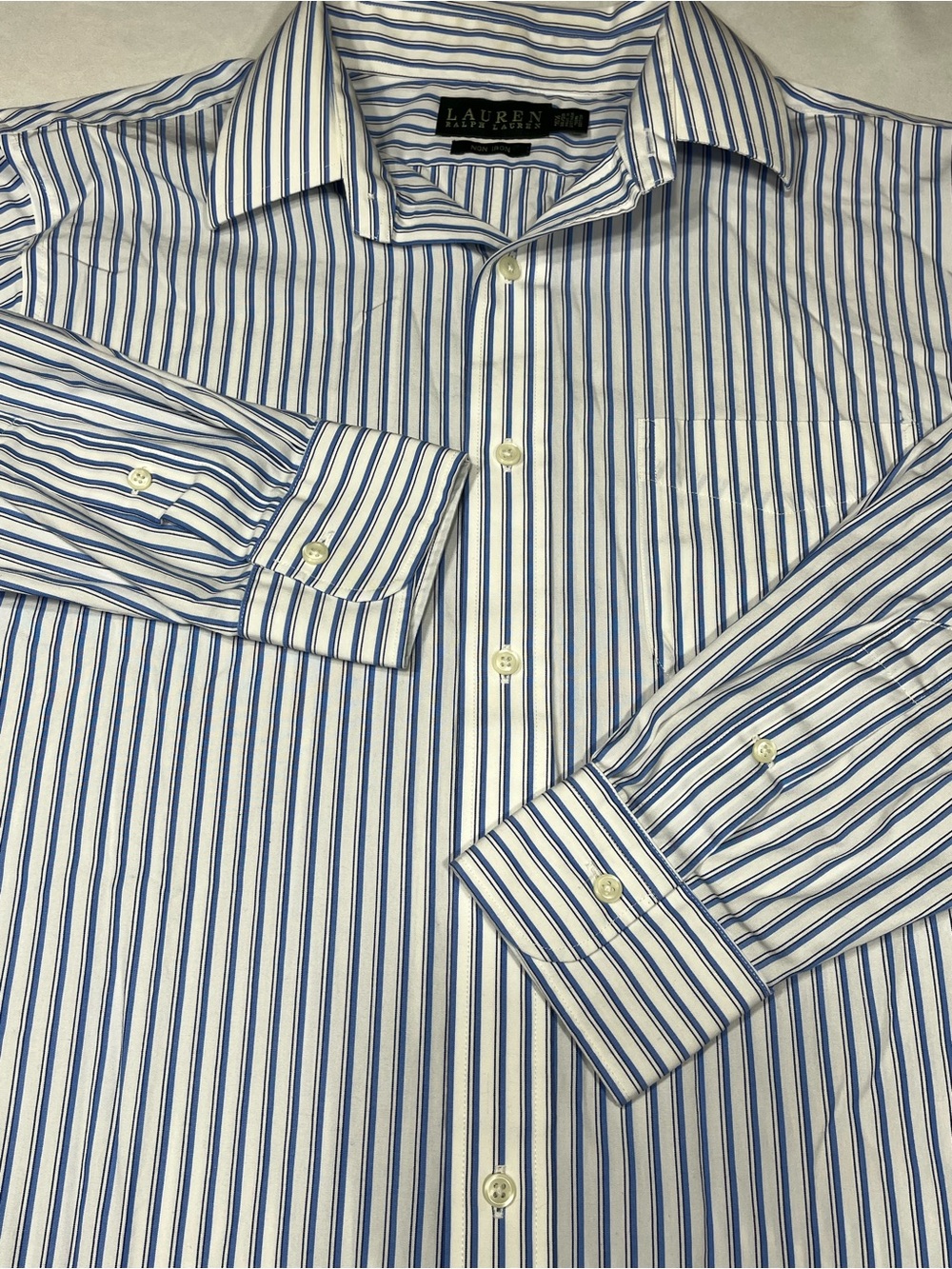 Lauren Ralph Lauren Non Iron Blue White Stripe Dress Shirt‎ 16.5 34/35